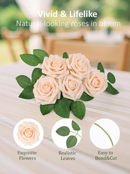 N&T NIETING Artificial Flowers, 25Pcs Fake Flowers Roses Perfect for DIY Wedding Bouquets Centerpieces Bridal Shower Party Home Flower Arrangement Decorations, Blush