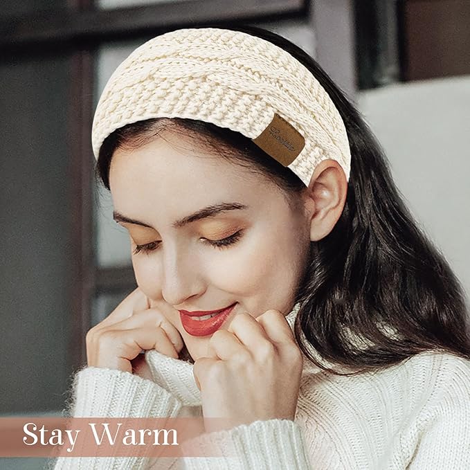 Loritta Womens Ear Warmers Headbands Winter Warm Fuzzy Cable Knit Head Wrap Fleece Lined Gifts