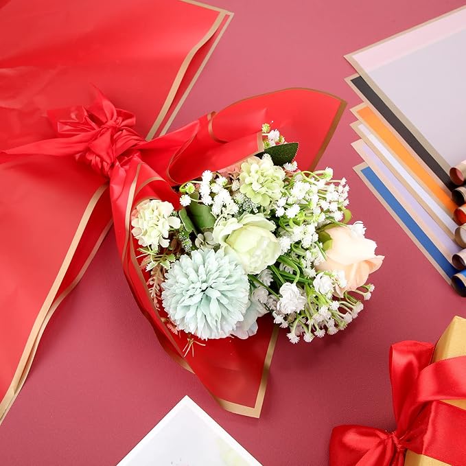 Yahenda 420 Sheet Flower Wrapping Papers Flower Bouquet Paper with Gold Edge Korean Style Bouquet Wrapping for Floral Supplies Wedding Anniversary DIY Gifts, 23 x 23 Inch(Elegant Colors)