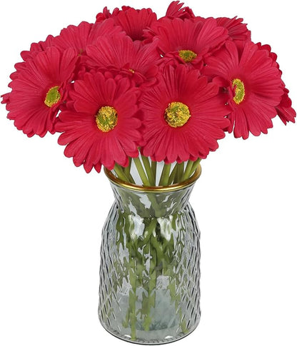 IPOPU Gerbera Daisy Artificial Flowers,20PCS Red Daisy Flowers Artificial Fake Daisies for Wedding Party Office Home Decorations(Red)