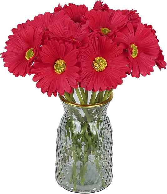 IPOPU Gerbera Daisy Artificial Flowers,20PCS Red Daisy Flowers Artificial Fake Daisies for Wedding Party Office Home Decorations(Red)