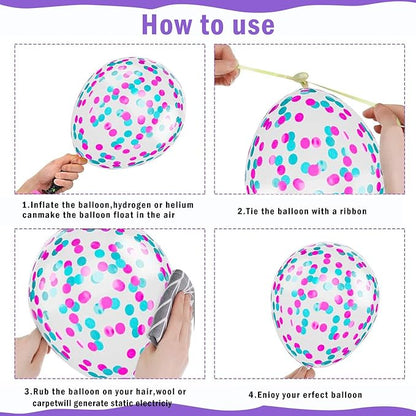 Pink Blue Purple Balloons, 50 Pcs 12 Inches Hot Pink Metallic Purple Teal Yellow Balloons Confetti Balloons for Birthday Theme Decoration Brida Shower Engagement Party Supplies