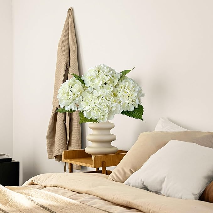 4 Pcs Real Touch Hydrangeas White Artificial Hydrangeas Flowers Real-Looking Faux Latex Hydrangea for Kitchen Living Room Porch Home Decor Baby Shower Party Wedding Table Centerpiece