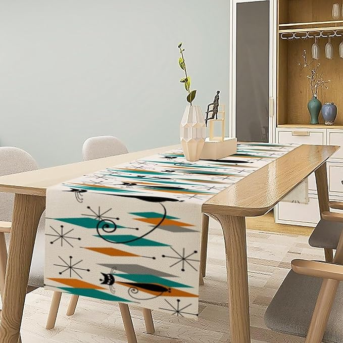 Mid Century Modern Black Cat Table Runner,Table Runners for Kitchen Dining Tables Decor Decoration for Kitchen Family Dinner Table Holiday Party Farmhouse 13 x 90 Inch