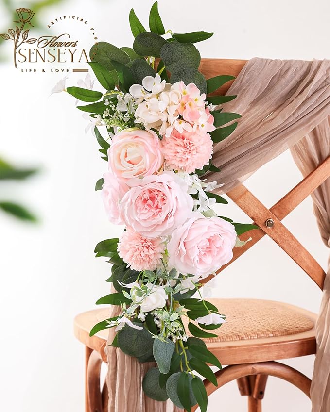 Senseya Artificial Flowers Combo, Blush Pink Silk Roses, Peonies, Dahlias with Stems for DIY Wedding Bouquets, Baby Shower, Table Centerpieces, Home Decor, Fake Floral Arrangements, Party Decorations