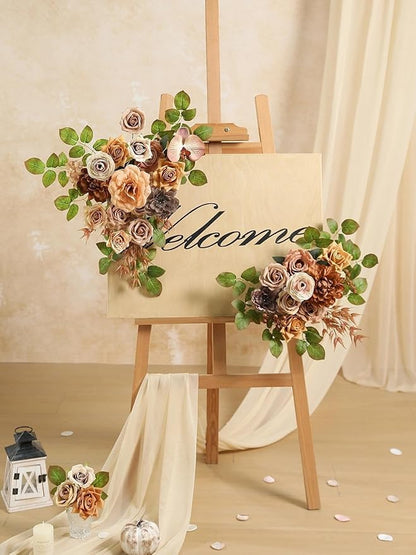 Coffee Artificial Flowers Combo Brown Silk Flowers Fake Roses Dahlia with Stems for DIY Wedding Bridal Bouquets,Table Centerpieces,Cake Floral Arrangement,Baby Shower,Birthday Home Decor