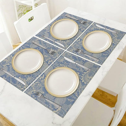 Nautical Themed Placemats Beach Coastal Coral Starfish Shell Art Printed Dining Table Mats Set of 4 for Restaurant Home Kitchen Holiday Picnic Party Decor 12x18in