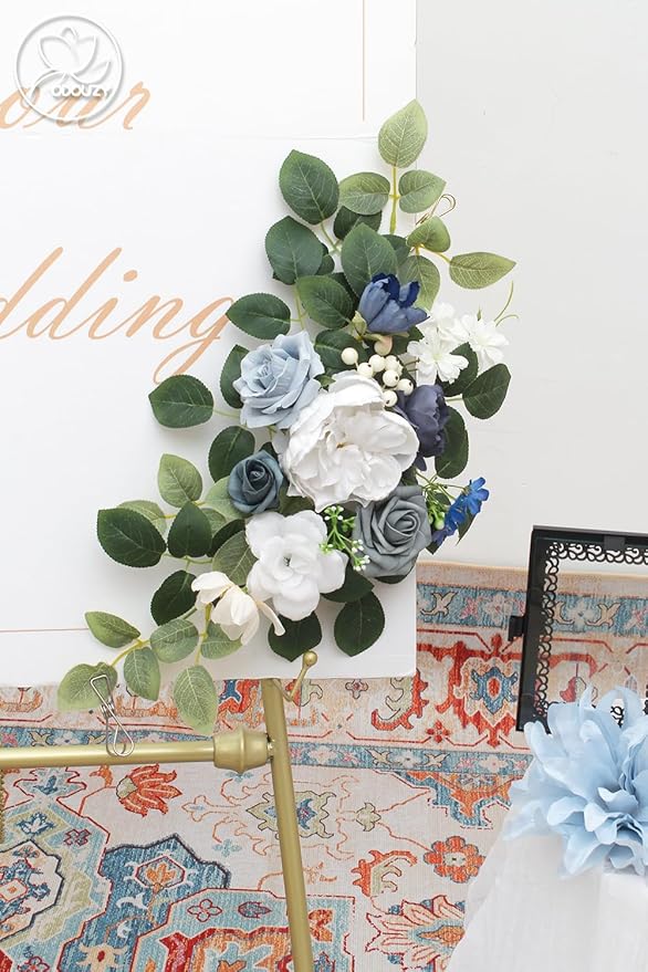 Pack of 2 Wedding Arch, Artificial Flowers, Wedding Decor，Flower Garland Be Suited to Banquet, Party, Reception Entrance Welcome Sign and Background Decoration (Blue)