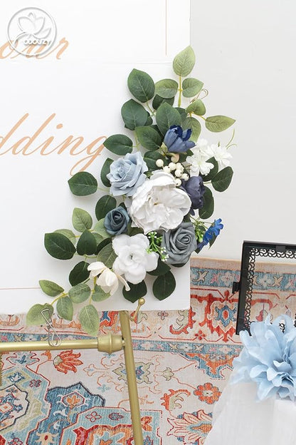 Pack of 2 Wedding Arch, Artificial Flowers, Wedding Decor，Flower Garland Be Suited to Banquet, Party, Reception Entrance Welcome Sign and Background Decoration (Blue)