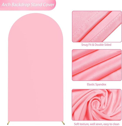 Wokceer 6.6FT Wedding Arch Cover Spandex Fitted Wedding Arch Stand Covers Round Top Chiara Arch Backdrop Cover for Birthday Party Ceremony Banquet Decoration Pink