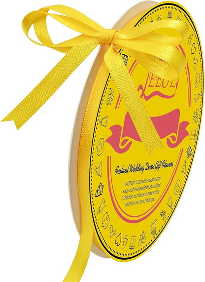 Double Face Yellow Satin Ribbon 1/4 inch X 50 Yards Polyester Yellow Ribbon for Gift Wrapping Very Suitable for Weddings Party Hair Bow Invitation Decorations and More