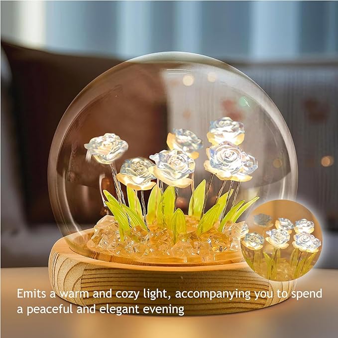 Light Up Rose in A Glass Dome with Gift Box - Valentines Day Gifts for Her, Birthday Gifts for Women, Rose Flower Lamp Night Light for Bedroom Decor, Girlfriend Wife Mothers Day Gift, Battery-Powered