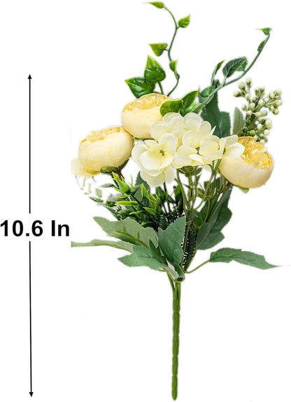 KAOYOO 4 PCS Artificial Peony Bouquet Short Stem for DIY Wedding Decoration Bridal Bouquet Home Decorations(Yellow 4-PCS)