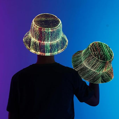 LED Rave Bucket Hat Light up Fisherman Cap 7 Colors Glow in the Dark Party Hats USB Rechargeable EDM Festival Gear