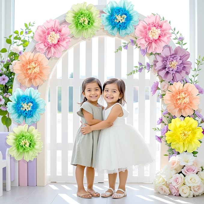 6PCS Pastel Paper Flowers Decorations Colorful Giant 12'' Crepe Tissue Paper Flowers Decorations Large Flowers for Wedding Birthday Baby Shower Classroom Wall Decor Supplies