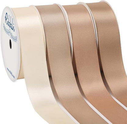 Ribbli Champagne Satin Ribbon 1 Inch x 4 Rolls Total 40 Yards-Ivory Champagne Ribbon for Gift Wrapping Craft Wedding Decoration