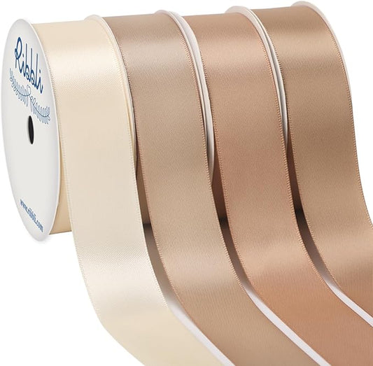 Ribbli Champagne Satin Ribbon 1 Inch x 4 Rolls Total 40 Yards-Ivory Champagne Ribbon for Gift Wrapping Craft Wedding Decoration
