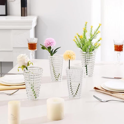 MCMCNCUIU Crystal Flower Vase Set of 4, Glass Vases for Centerpieces, Clear Vases for Flowers, Small Vase for Living Room, Bedroom, Kitchen, Office, Wedding