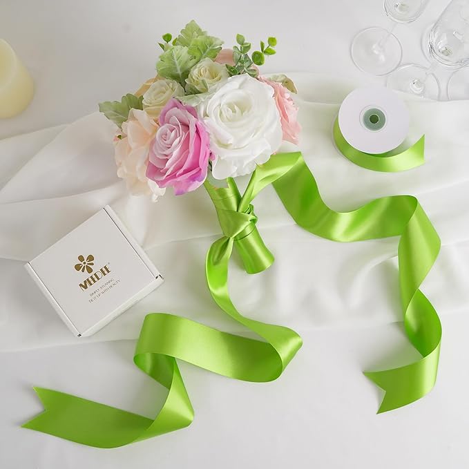 MEEDEE Lime Satin Ribbon 2 inch Lime Ribbon Double Faced Satin Ribbon by 25 Yards Lime Green Ribbon for Christmas Tree, Wreaths, Crafts, Satin Weddings, Flower Bouquet, Holiday Decorating