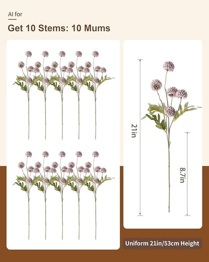 JAKY-Global 10 Stems Fall Artificial Chrysanthemum Flowers,21in Realistic Silk Pompon Fake Mums for Boho Home Decor, Halloween Centerpieces, Autumn Wedding Arrangements