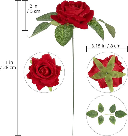 Red Artificial Roses 16pcs Velvet Roses Artificial Flowers 3.15" Fake Red Roses for Bridal Bouquet Wedding Flowers for Floral Centerpieces Home Party Decor