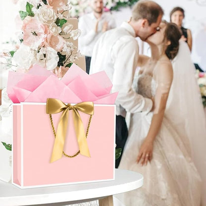 JMANNI Gift Bags, 1PCS Gift Bags Large with Ribbon and 1 Greeting Cards 2 Tissue Paper, Portable Paper Gift Bag with Handles, Birthday Gift Bags,Present Bags for Wedding Party Mothers Day