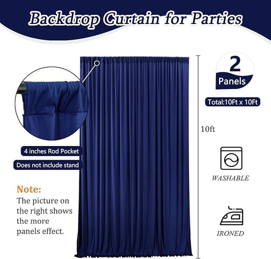 10 x 10 Feet Royal Blue Backdrop Curtain for Partie, Background Curtains for Photoshoot, Birthday, Wedding, Halloween, Thanksgiving, Christmas Day, New Year Party Decorations 5Ft x 10Ft, 2 Panels