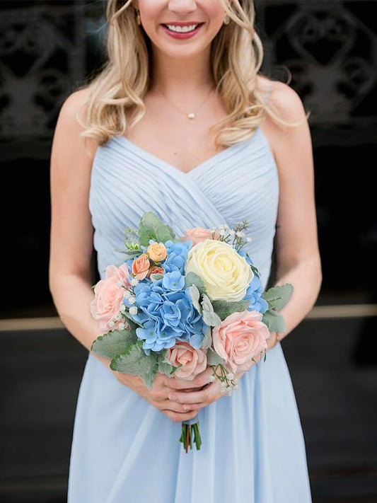 Rinlong Wedding Bouquets for Bridesmaids Bride Pastel Pink Blue Artificial Flowers Bridesmaids Bridal Bouquet for Wedding Prom Homecoming