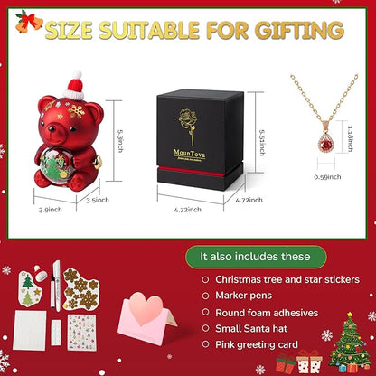 Christmas Teddy Bear with Preserved Rose, DIY Bear Roses Gift Set with Hidden Jewelry Box, Santa Hat & Stickers, for Women, Girlfriend, Wife, Forever Eternal Rose Flower Decor