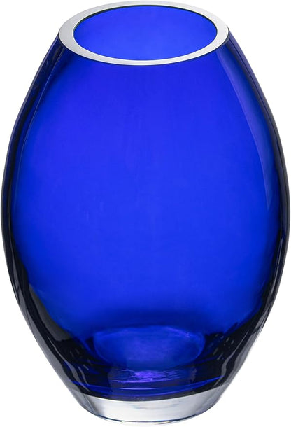Barski Glass - Handmade - 8" H - (8 inches High) - Barrel Vase - Cobalt Blue - Made in Europe