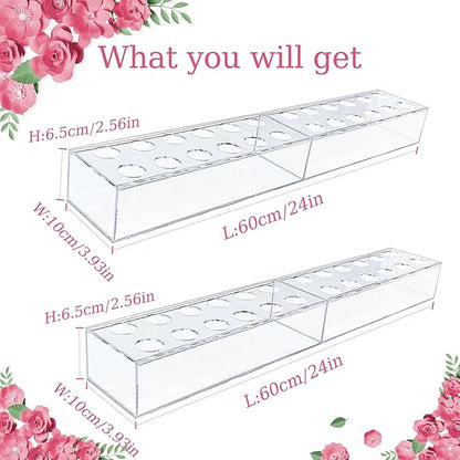 4Pcs Acrylic Flower Vase with 12Holes Clear Acrylic Modern Vases Rectangular Floral Centerpiece for Dining Table Low Decoration Vase for Christmas Party Decorations (Clear（4pcs Total 48‘’ 120cm）)