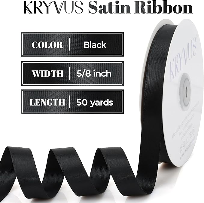 Premium Double Faced Satin Ribbon, 5/8 Inch X 50 Yards, Black, Perfect for Gift Wrapping, Crafts, Wedding Decor