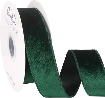 Ribbli Forest Green Velvet Wired Ribbon 1.5 Inch Velvet with Satin Christmas Ribbon for Gift Wrapping Christmas Tree Decoration Crafts Wreaths Supplies-Continuous 10 Yards