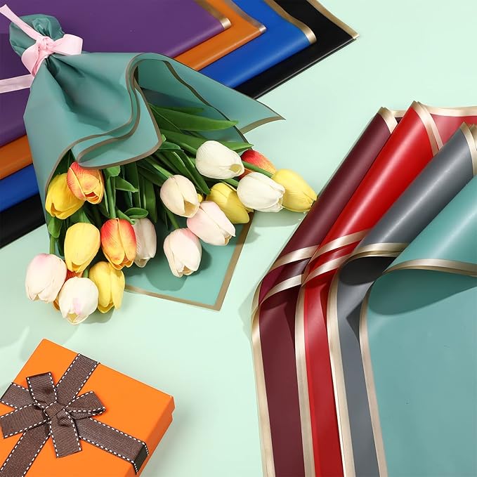 420 Sheet Flower Wrapping Papers Flower Bouquet Paper with Gold Edge Korean Style Bouquet Wrapping for Floral Supplies Wedding Anniversary DIY Gifts, 23 x 23 Inch