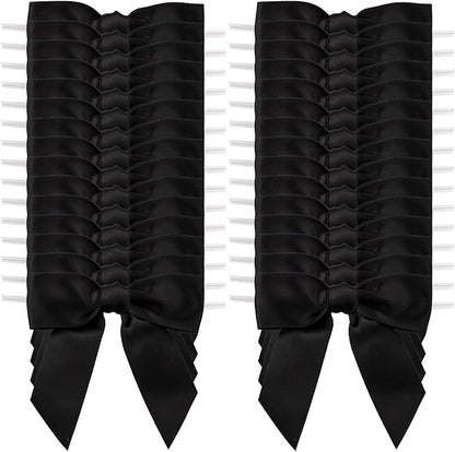 7Rainbows 30pcs Boutique 3.5" Black Satin Ribbon Twist Tie Bows for Tying Up Packages Gift Wrapping