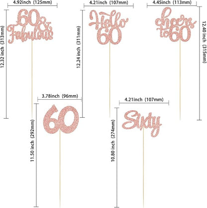 Gyufise 15Pcs 60th Birthday Centerpiece Sticks Sixty Happy 60th Table Flower Centerpieces Sticks Cheers to 60 Floral Decorations for 60th Birthday Party Centerpieces Supplies Rose Gold
