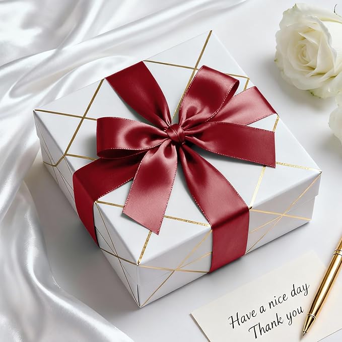 1-1/2" x 100 Yards Satin Ribbon - Wide Silk Wine Red Ribbon with Spool - Ideal for Gift Wrapping, Floral Bouquets, Crafts, Wedding Party Decorations, Christmas and Sewing Projects