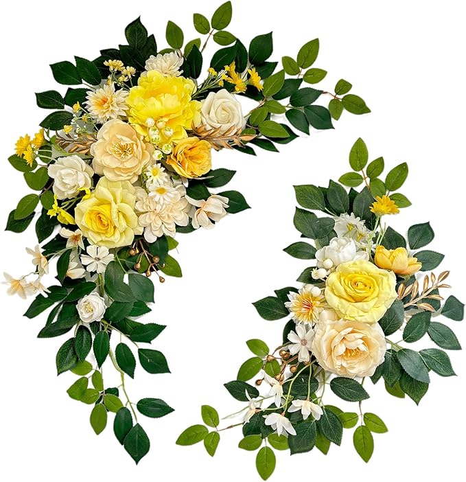 Pack of 2 Wedding Arch, Artificial Flowers, Wedding Decor，Flower Garland Be Suited to Banquet, Party, Reception Entrance Welcome Sign and Background Decoration (Yellow)