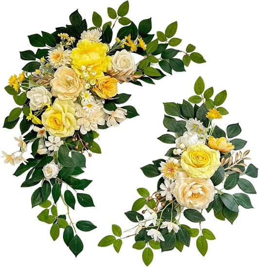 Pack of 2 Wedding Arch, Artificial Flowers, Wedding Decor，Flower Garland Be Suited to Banquet, Party, Reception Entrance Welcome Sign and Background Decoration (Yellow)