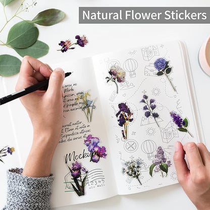 Natural Flower Sticker for Scrapbooking,PET Nature Plant Stickers Floral Stickers Vintage Craft Sticker,for Journaling Scrapbooking Clear Flower Decal (Style H)