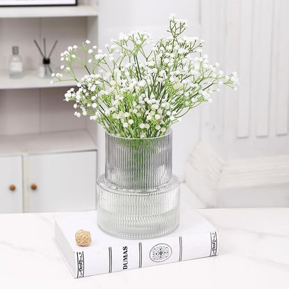Ribbed Glass Vase, Flower Vase, Fluted Clear Vases for Flowers, Modern Vases for Living Room, Dining Table, Entryway, Shelf, Wedding, Office, Coffee Table, Birthday, 7.5 Inches