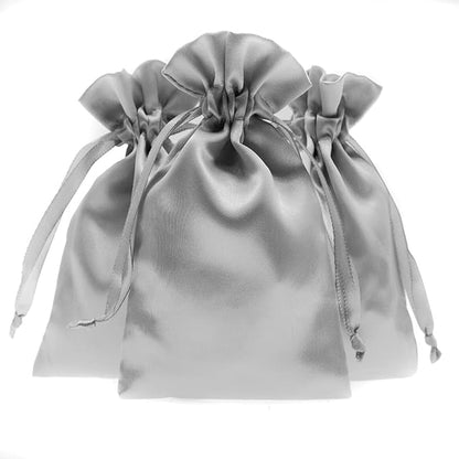 3" x 4" Silver Satin Gift Bags, Jewelry Bags, Wedding Favor Silky Drawstring Baby Shower Christmas 50 per Pack