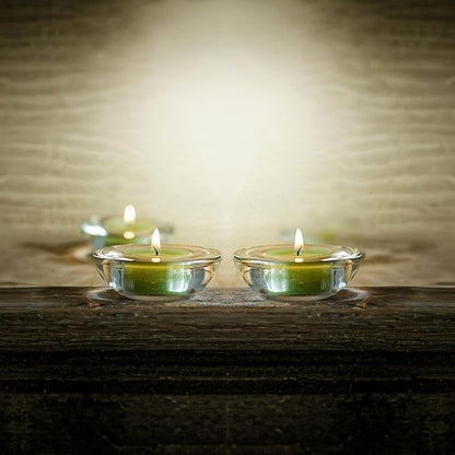 WGV Sturdy Tea Light Votive Candle Holder 3" W, Clear Heavy Thick Chubby Plate Bowl Glass, Small Accent Decor, 24 Pieces