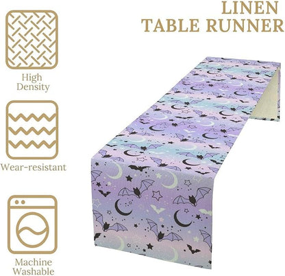 Gothic Table Runner,Cute Bat Star Sky Print Table Runner for Home Kitchen Table Dining Garden Farmhouse Wedding Party Decor 13x108 Inch