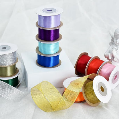 TONIFUL 12 Colors 1 Inch x 60yds Satin Ribbon Rolls Solid Color Fabric Ribbons for Gift Wrapping Invitation Floral Bouquet Hair Bows Craft Party Wedding Birthday Christmas Decoration (5yd/Roll)
