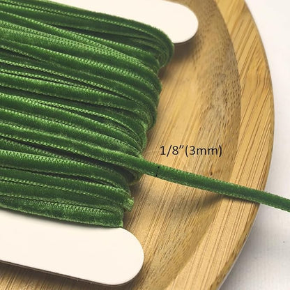 Chenkou Craft Green 25 Yards 1/8" 3mm Velvet Ribbon Lots Bulk (Green, 1/8"(3mm))