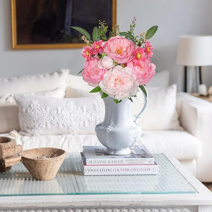 Hot Pink Flowers Artificial Peonies Silk Flowers with Stems 20PCS Realistic Fake Peony Daisies Long Faux Flowers for Vase Floral Centerpiece Arrangements Wedding DIY Bridal Bouquet Party Home Decor