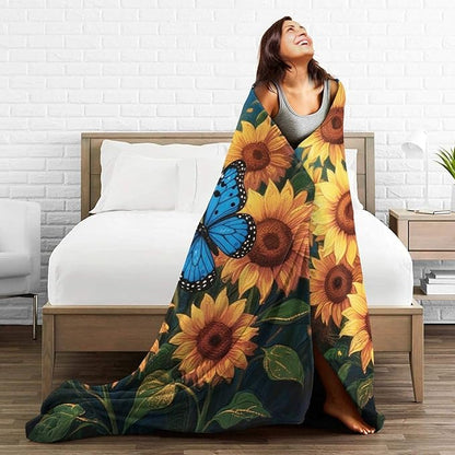 Sunflower Blanket Flower Throw Blanket Soft Cozy Fleece Fuzzy Stuffed Plush Flannel Gifts for Girls Women Boys Kids Adults 50"X60"