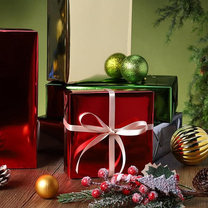 LaRibbons Red Metallic Wrapping Paper, 17 Inch X 40 Feet (56.6 sq.ft) Solid Color Paper Roll, Gift Wrapping Paper Rolls for Wedding, Birthday, Christmas, Baby Shower