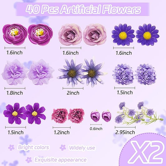 Featuman Artificial Flower Heads Bulk, Purple Fake Flowers Faux Daisy Fabric Flowers for Craft, 40 Pcs Mini Silk Flower Heads Artificial Daisies Fabric Flowers Heads for Wedding Hair Cap